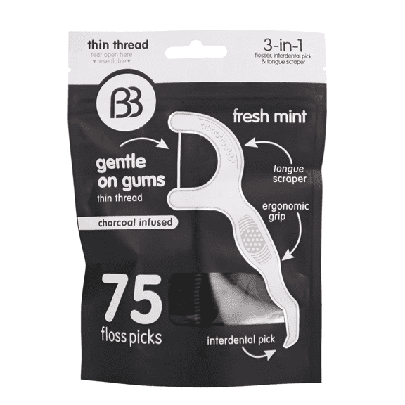 Brush Buddies Charcoal Dental Floss Picks- Fresh Mint - 75 Count