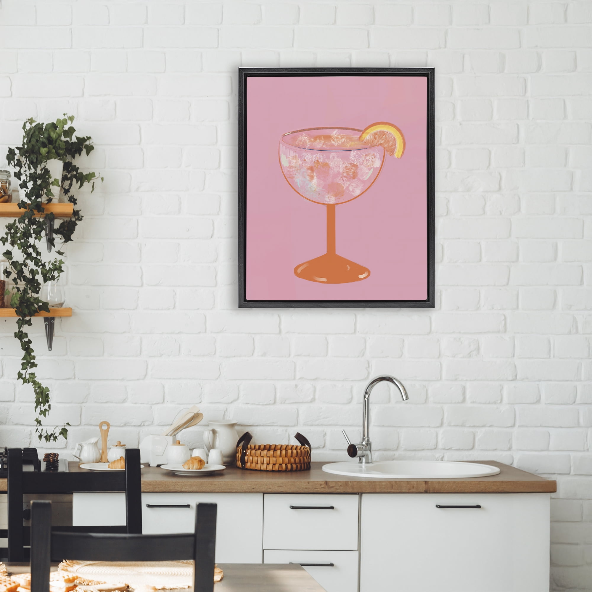 Stupell Industries Paloma Glass over Pink Black Framed Floater Canvas Wall Art, design by Robin Maria