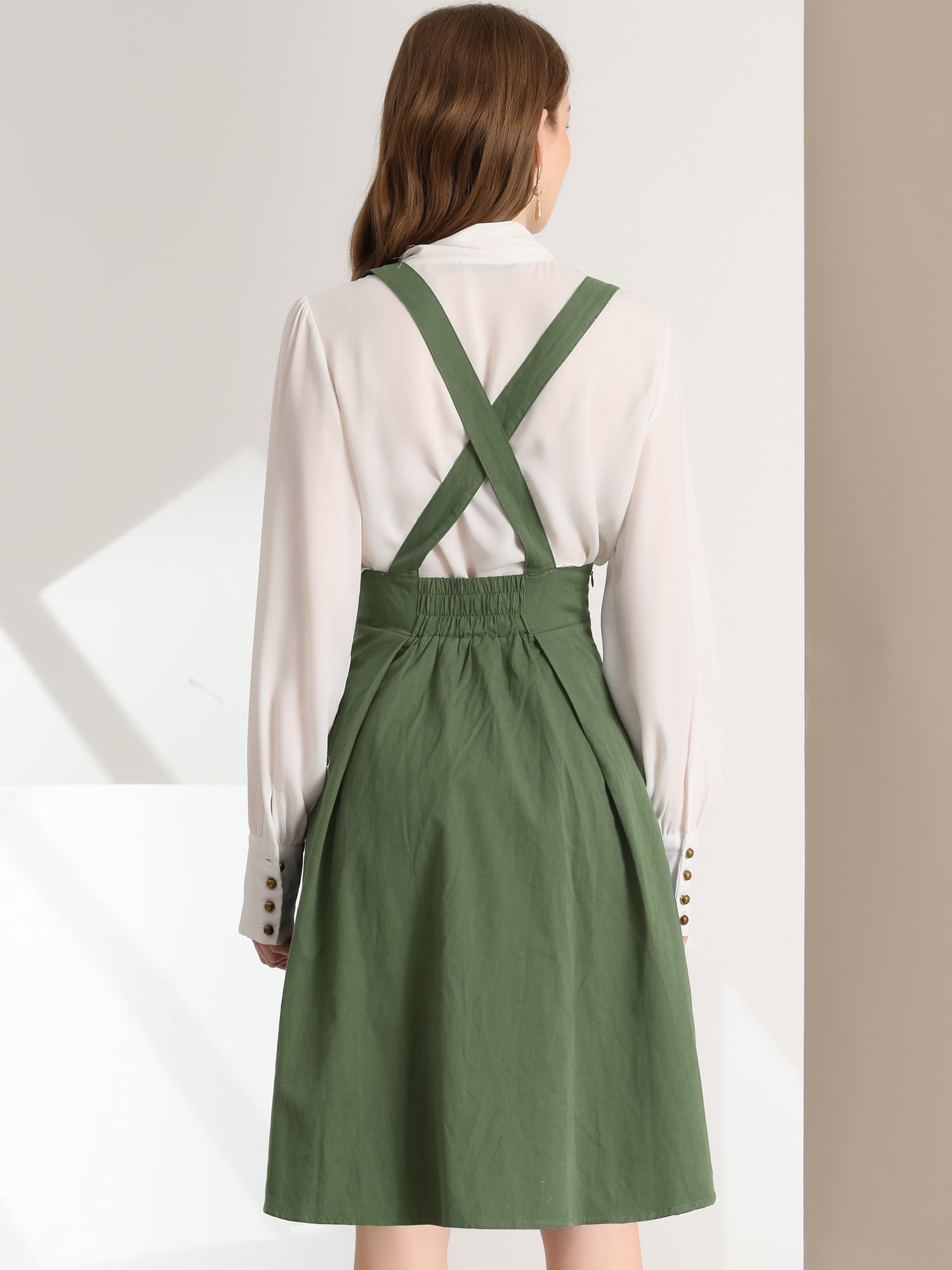 DARING DIVA Women's Cute High Waist Suspender Skirt Mini Dress XL Army Green