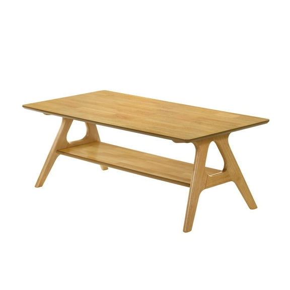 Roundhill Furniture Arona Mid-Century Modern Wood Shelf Coffee Table, Natural Oak Finish