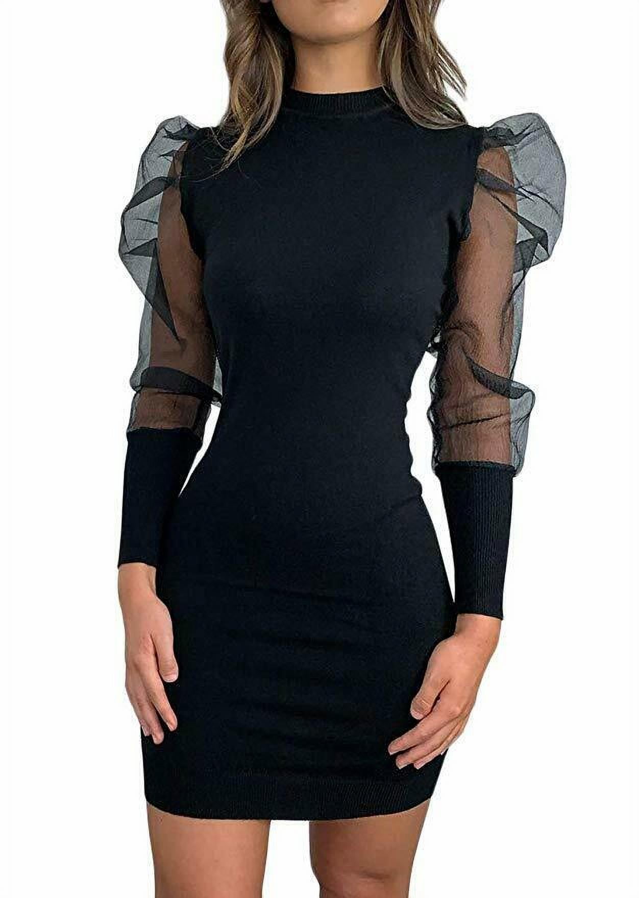 Women See-through Mesh Puff Sleeve 