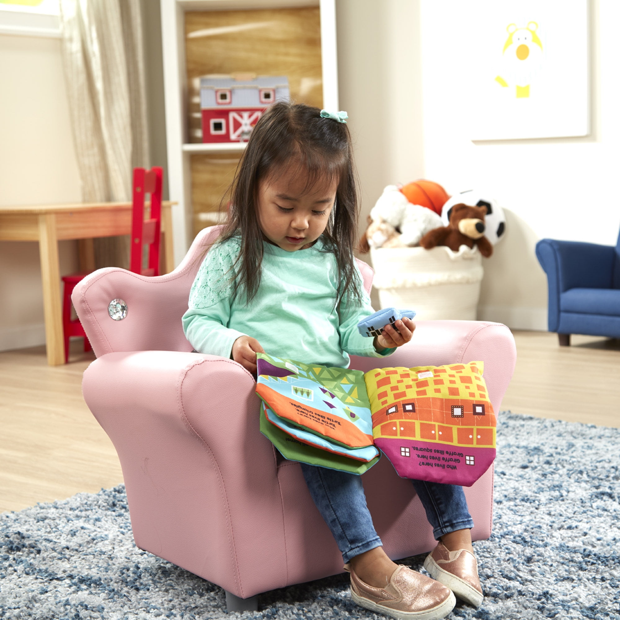 Melissa Doug Pink Faux Leather Child s Crown Back Armchair Kid s Furniture