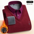 thumbnail image 3 of Suéter de lana de invierno para hombre, de dos piezas, grueso, sin costuras, con cuello de camisa, jersey de lana, cálido, de punto, 3 of 5