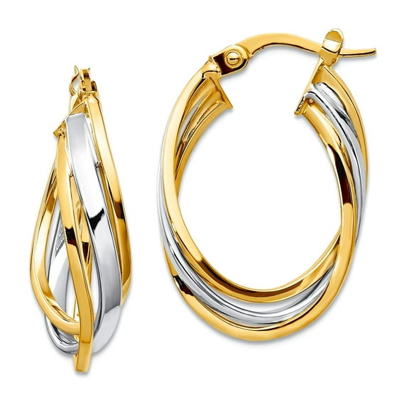 10k With White Rhodium Polished Oval Hoop Earrings 25x17mm Wide Hoop Earring for Women - 2.0 Grams