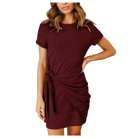 

Ladies Casual Fashion Solid Color Short-sleeved Tight-fitting Dress Note Please Buy One Or Two Sizes Larger