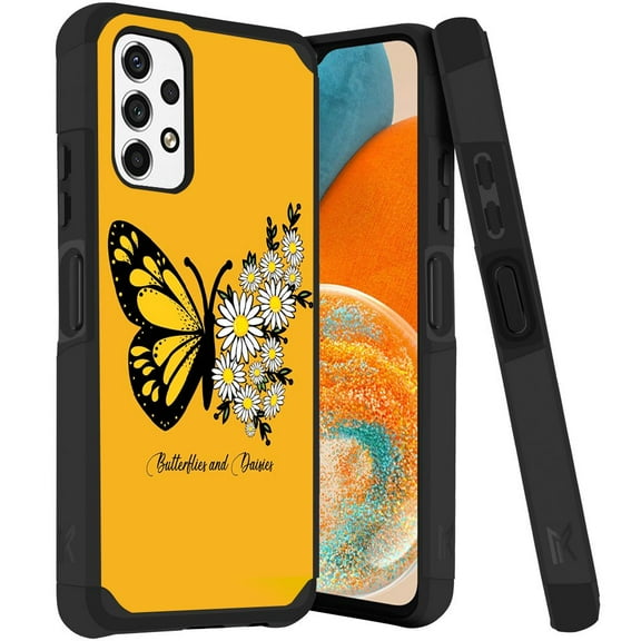 ANJ  Rugged Dual Layered Shockproof Slim Hybrid Case   Tempered Glass Cover Compatible with Samsung Galaxy A23 5G - Butterfly Daisy