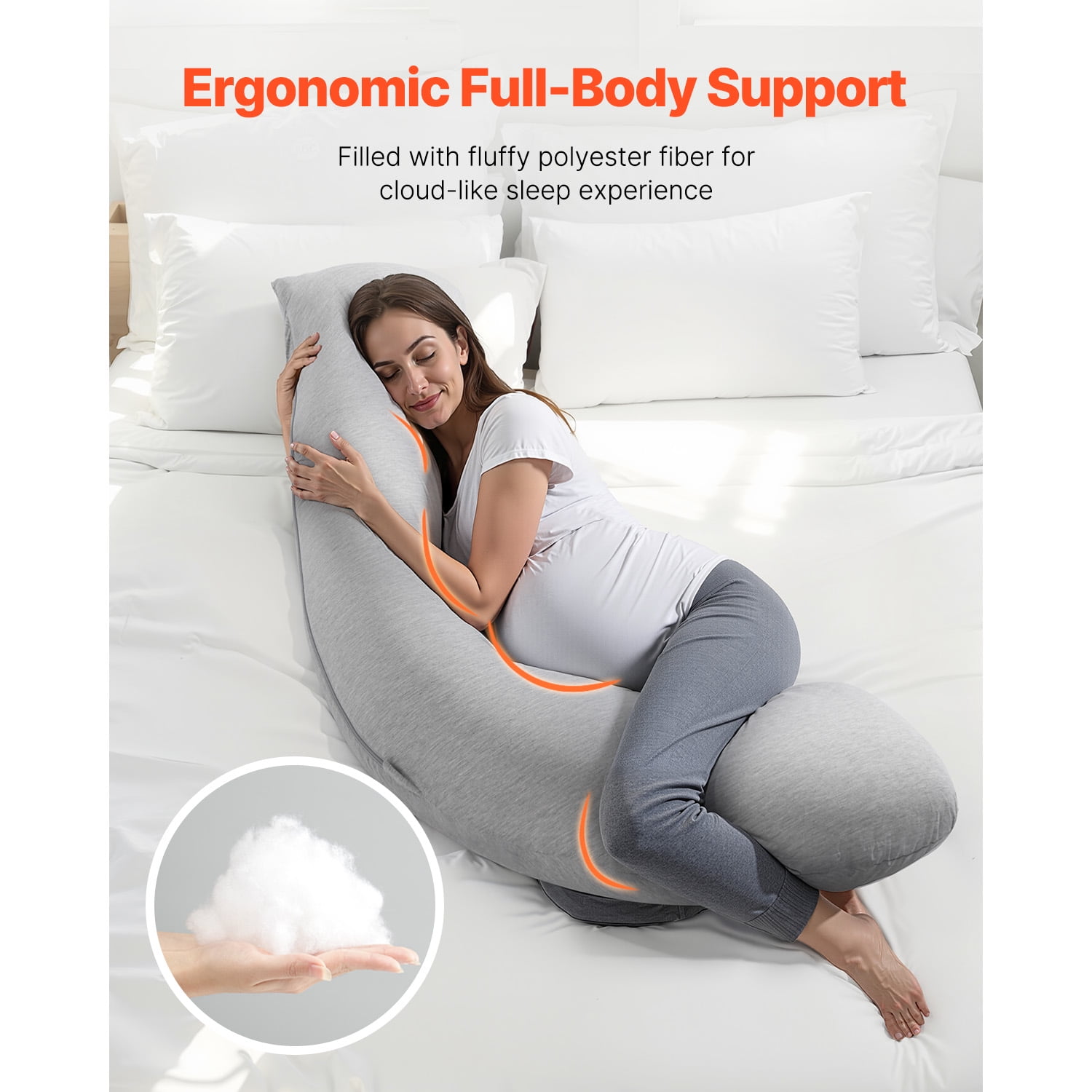KFFKFF Pregnancy Pillow, L-Form Maternity Aid for Expectant Mothers, Gentle and Airy Pregnancy Full Body Cushion with Cleanable Jersey Casing