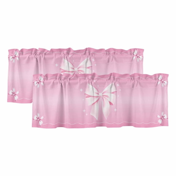 2 Pack Valances for Window, Valentine's Day Short Curtains for Kitchen Bedroom Living Room, Pink Bowknot Ribbon Modern Mother's Day Rod Pocket Small Window Treatment Valance Drapes 42 x 12 Inch
