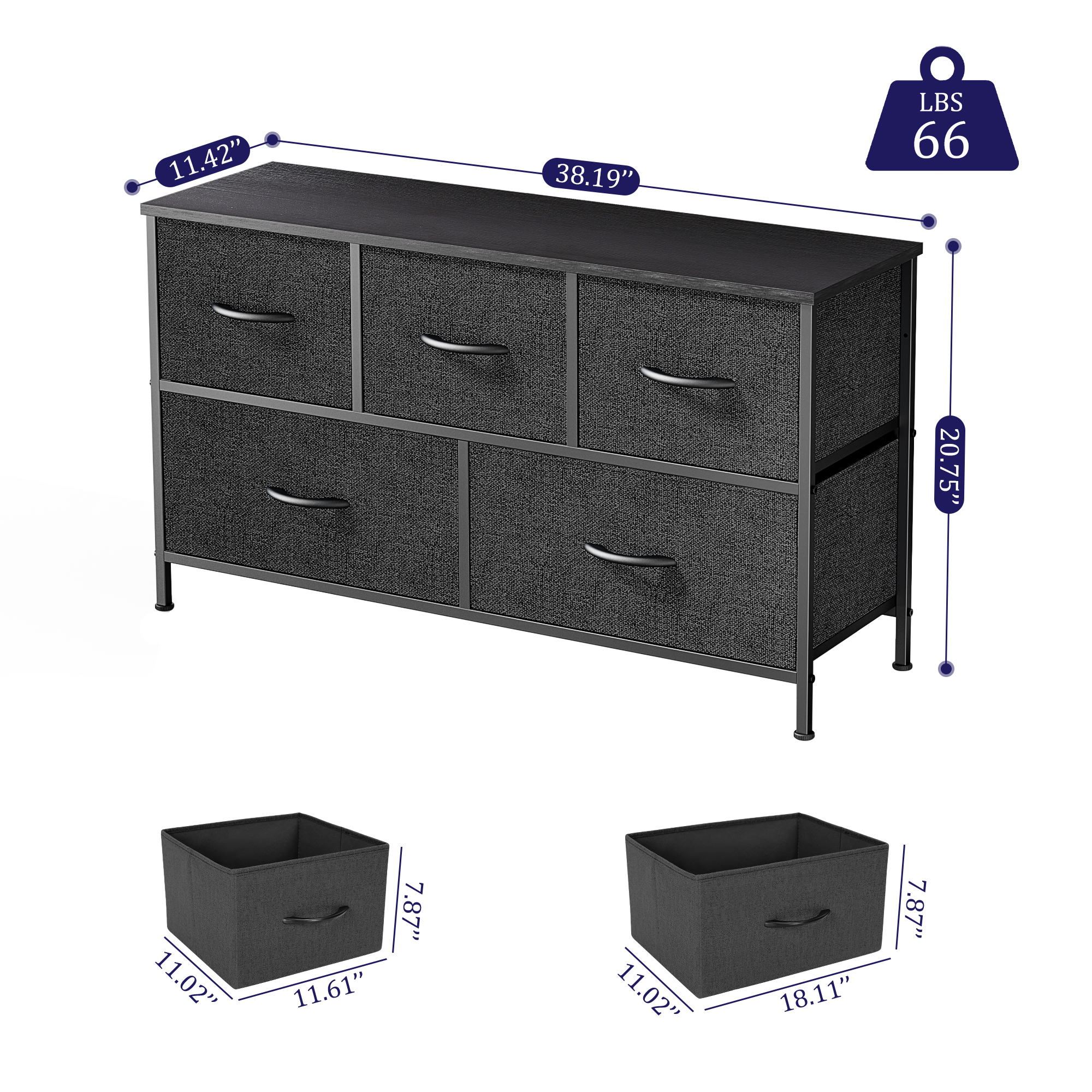 edx 5-Drawer Fabric Dresser with Wood Top, Black photo 7