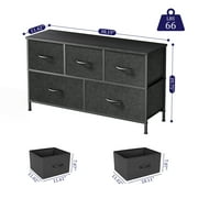 EDX 5 Drawer Dresser, Wide Chest of Drawers Nightstand Storage Tower Storage Fabric Dresser with Wood Top for Living Room, Bedroom, Hallway,Black
