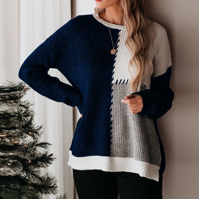 EGNMCR Chandails pour Femmes Femmes et Hiver Chandails Décontractés Col Rond Chandail Ample Chandail Tricoté Haut