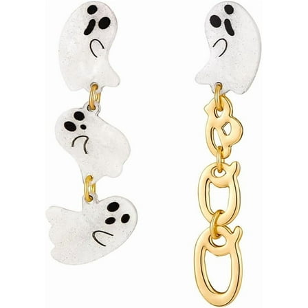 Halloween Ghost BOO Asymmetric Dangle Earrings for Women Funny Ghost Halloween Earrings Dangling Drop Studs for Costume Party Outfits Accessories Jewelry