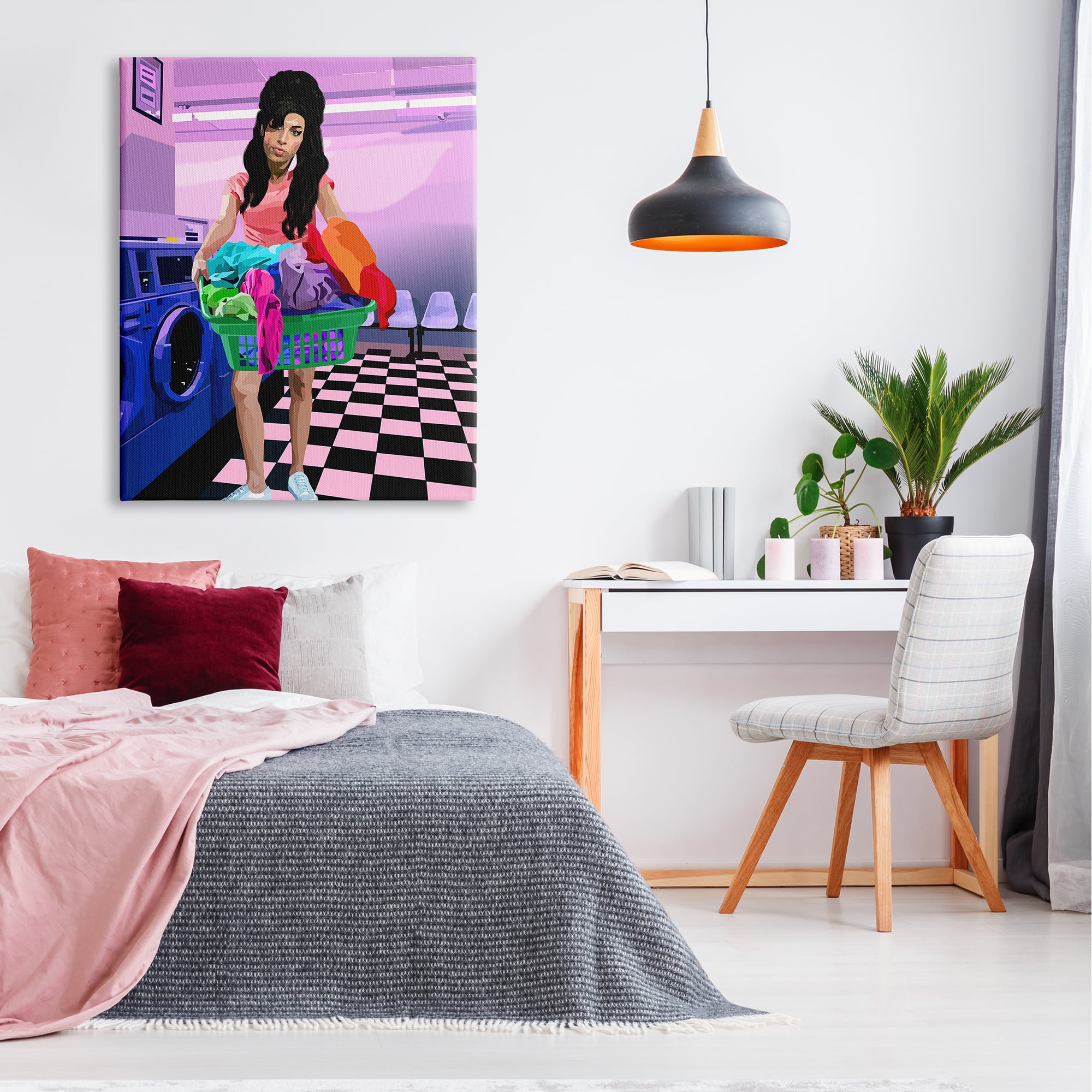 Stupell Industries Vivid Winehouse Laundry Laundromat Checkered Floor Novelty Painting Gallery-Wrapped Canvas Print Wall Art, 36 x 48, Design by Lynnda Rakos
