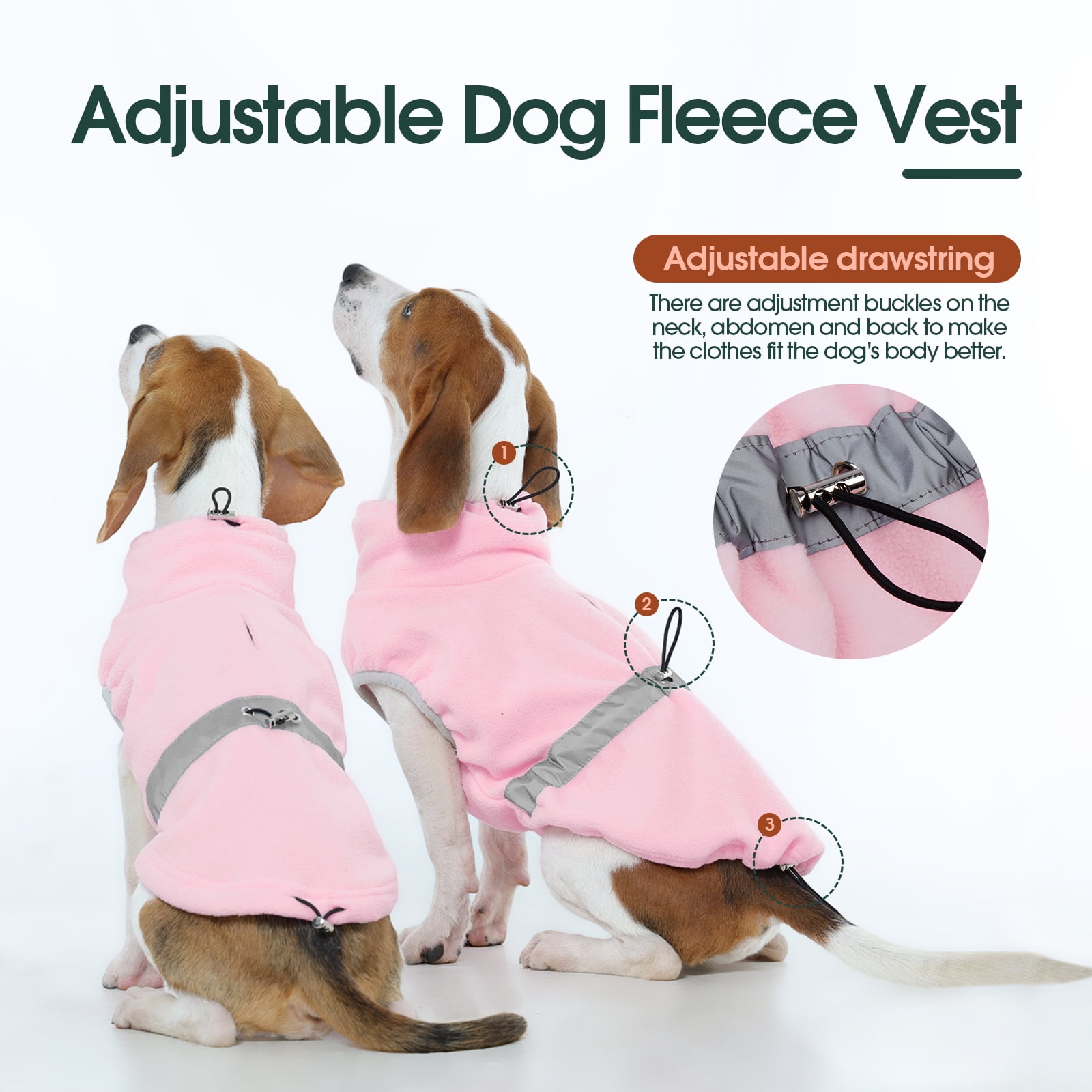 Kuoser Dog Fleece Vest, Warm and Reflective Pullover Sweater, Soft Stretchy Puppy Coat Jacket, Pink, XXL