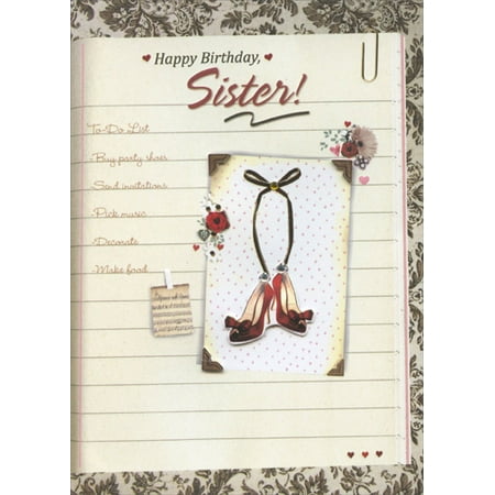 Designer Greetings To Do List with Gems, Tip On Shoes and Gold Foil Handmade: Sister Birthday