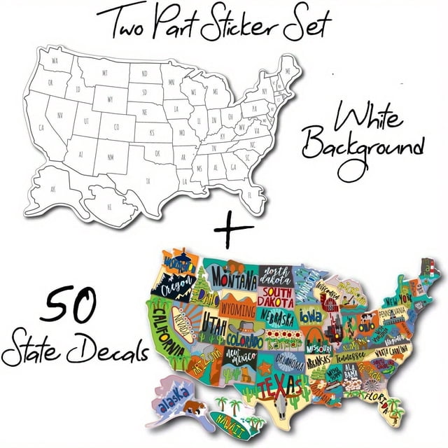 2 pegatinas de estado para RV, mapa de viaje, pegatinas de 50 estados, pegatinas de vinilo para RV, pegatinas para parachoques, accesorios para remolques de acampada, pegatinas estatales, mapa