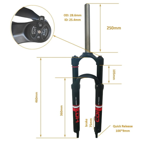 DONSP1986 26 inch Bicycle Suspension Fork MTB Bike Fork-Manual Lockout/Caliper/Disc Brake
