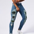 thumbnail image 3 of Yaoyar Men's Distressed Patch Detail Denim Jeans Solid Color with Sequin Accent Pockets Stretch Slim Fit Tapered Ankle Fashion Denim Pants,29,Blue, 3 of 8
