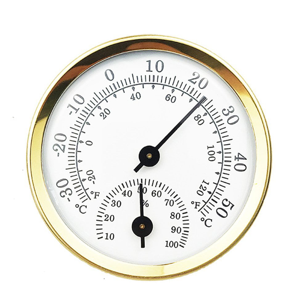 OocciShopp Temperature Humidity Meter,Household Mini 57Mm Aluminum Alloy Metal Thermometer Hygrometer Wall Mounted Temperature Humidity Meter For Sauna Room Gold