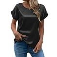 thumbnail image 6 of FJUCHAI Women Short Sleeve T-Shirts Drop Shoulder Round Neck Tops Silk Tees Casual Summer Solid Color Basic T Shirt,SizeS-2XL, 6 of 7