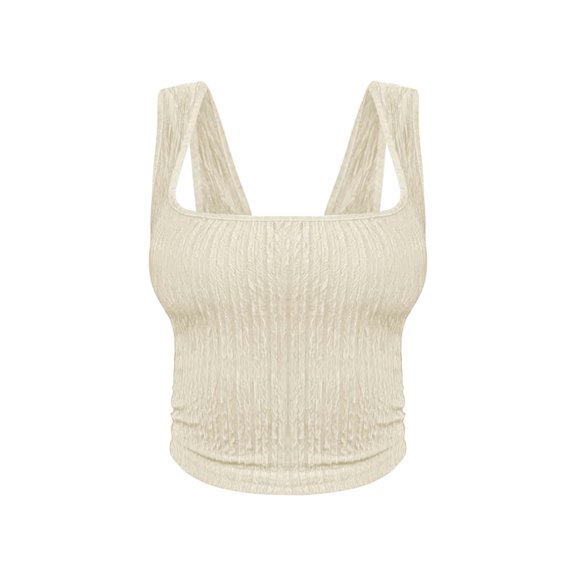 JJHGVB Wide Strap Tank Tops Casual Basic Top double lined tops Thin Lightweight Sleeveless Tanks Crop Tops Tank Tops for Women Sports Workout Tank Fitted Cami Basic Cami Tank Top U Neck Beige L