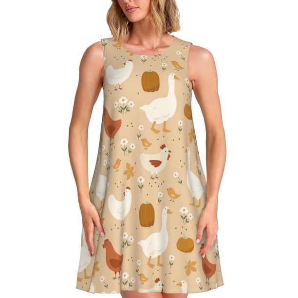 Balery Autumn and Thanksgiving Vestidos de verano para mujer con estampado: vestido holgado sin mangas, vestido playero informal y cómodo para días calurosos.