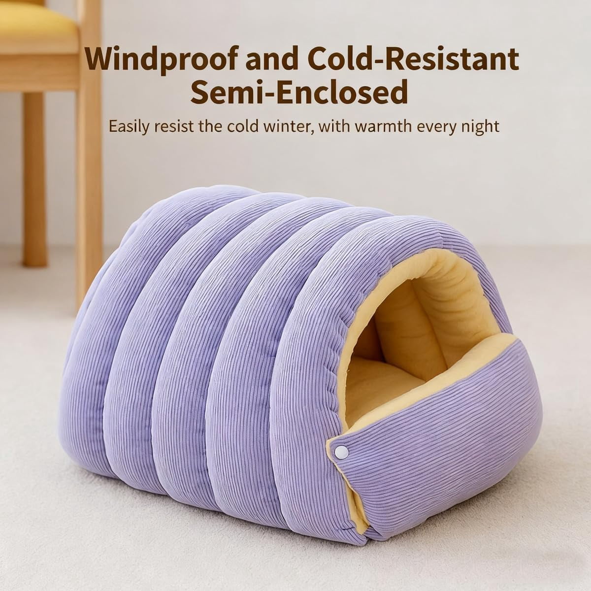Removable and Washable Winter Closed-Off Cat Bed, Warm Foldable Secure Pet Nest, Comfortable Warm Secure Snuggle Hut, for Indoor Cats and Small Dogs (Beige, M (17.7 * 11.8 * 7.5 in))