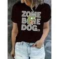 thumbnail image 1 of Women's Fashion Cartoon Dog & Letter Print T-Shirt - Casual Crew Neck, Short Sleeve, Stretchy Polyester Blend, Machine Washable - Perfect for Summer, 1 of 5