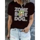 thumbnail image 1 of Women's Fashion Cartoon Dog & Letter Print T-Shirt - Casual Crew Neck, Short Sleeve, Stretchy Polyester Blend, Machine Washable - Perfect for Summer, 1 of 8