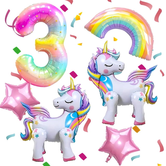 Set de globos DANIUBE unicornio arcoíris número 3 estrella