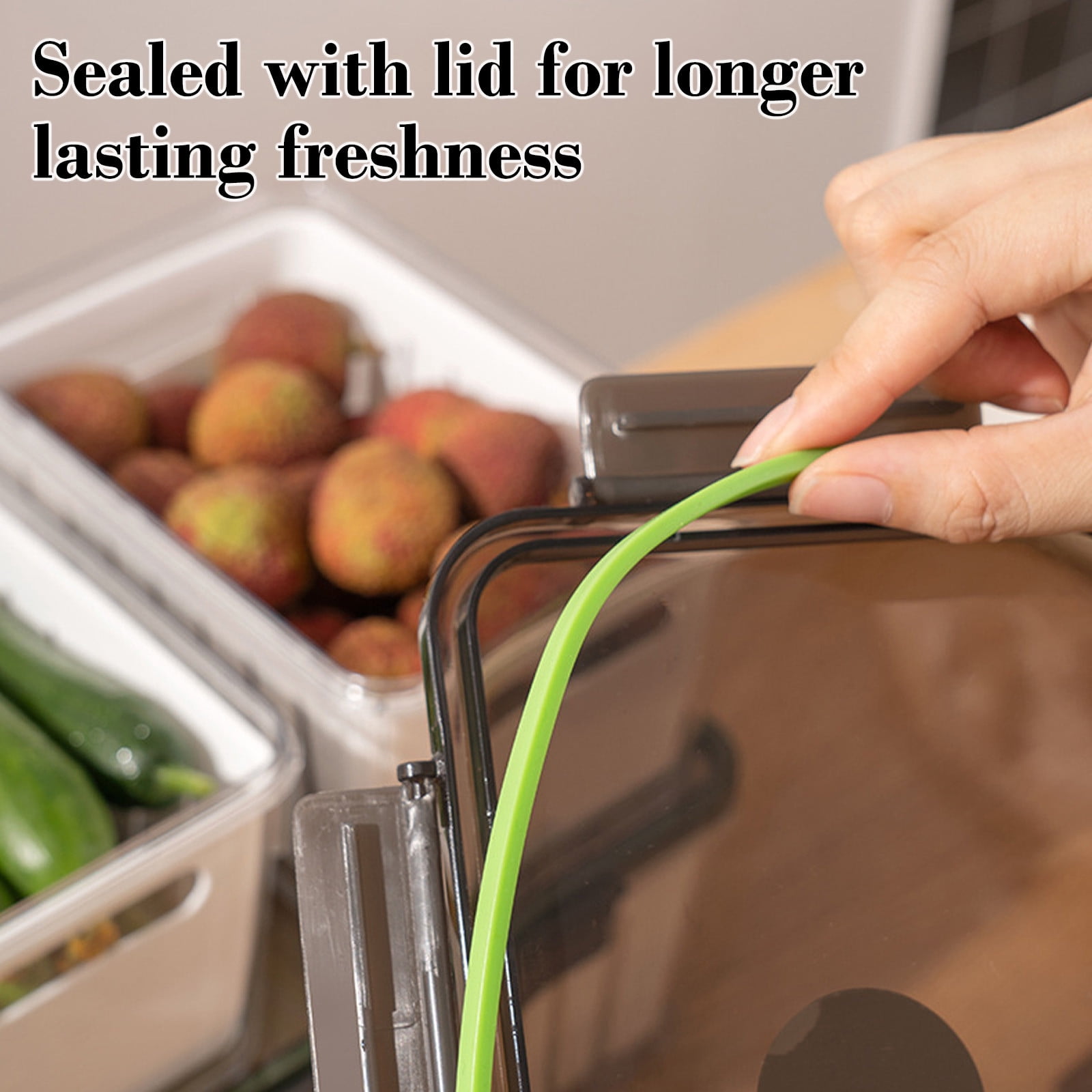HOZVOMI Large Capacity Food Grade Draining Insert Sealed Fresh Keeping Box - Leak Proof Base, Removable Draining Basket, Dishwasher & Microwave Safe