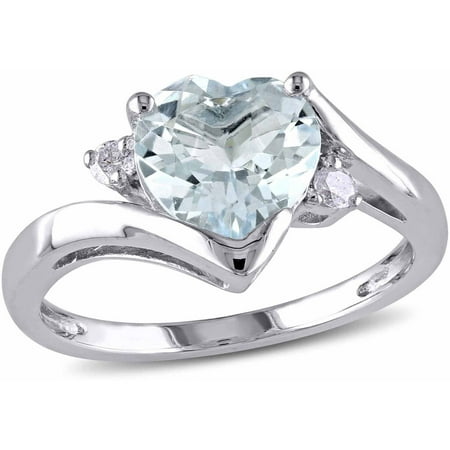 Tangelo 1-3/4 Carat T.G.W. Aquamarine and Diamond-Accent Sterling Silver Bypass Heart Ring