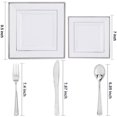 thumbnail image 2 of 125pcs Silver Christmas Plastic Plates with Disposable Plastic Silverware-Silver Rim Square Plastic Dinnerware include 25 Dinner Plates,25 Salad Plates,25 Forks, 25 Knives, 25 Spoons, 2 of 13