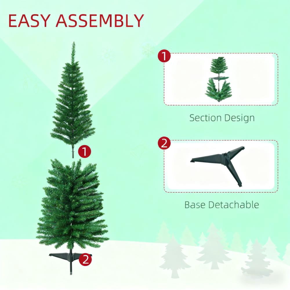 5ft Unlit Pencil Christmas Tree 294 Tips Easy Assembly Plastic Base Small Space Holiday Decor