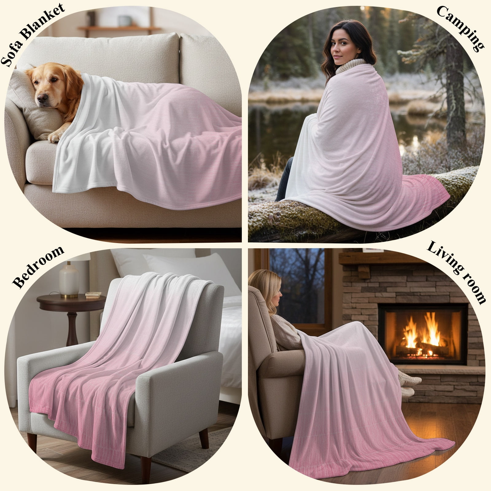 Gradient Pink Fleece Throw Blanket Lightweight Modern Minimalist Contemporary Ombre Pink Stripes Fuzzy Flannel Throws Super Soft Cozy Flannel Blanket for Couch, Sofa, Bed, Travel 50"x60"