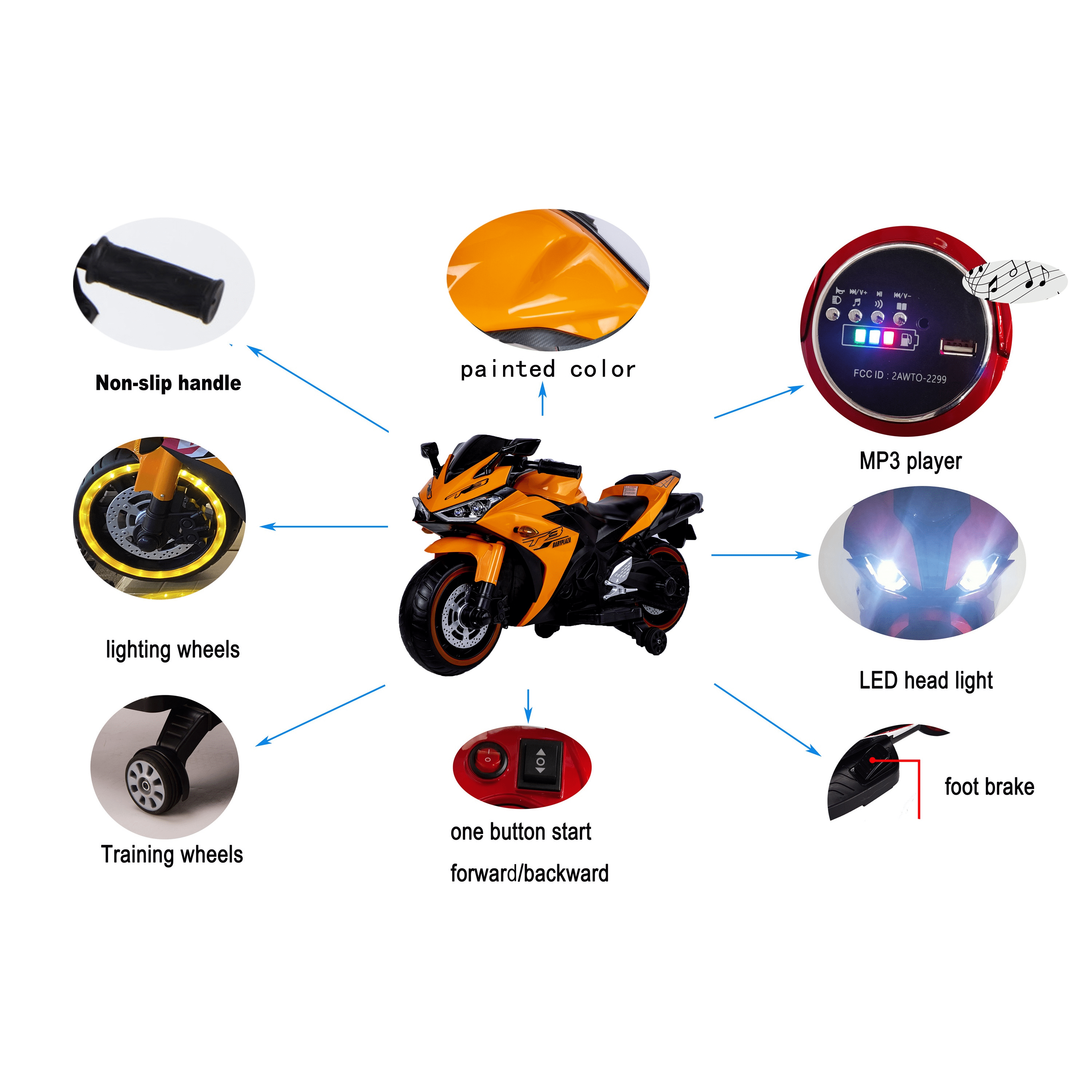 Kids Motorcycle For 3-6, 12V Battery Powered Bike Electric Motorbike, TAMCO Ride on Toys With Training Wheels/Manual throttle/ Drive By Hand /Lighting  Wheels