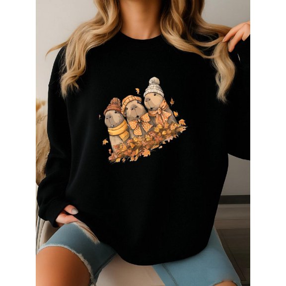 Fall Capybara Sweatshirt, Cute Cozy Season Shirt, Fall Sweatshirt Family Matching Fall Sweater, Autumn Animal Crewneck, Thanksgiving Gifts Sweatshirt