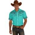 thumbnail image 2 of Mens Shirts Western Cowboy Print Short Sleeve Button Down Top Casual Camp Classic Yoke Design Shirt for Men Mint Green XXXXL, 2 of 4