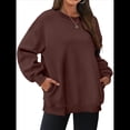 thumbnail image 2 of Sudadera de Gran Tamaño para Mujer, Cuello Redondo, Larga, Jersey de , Ropa de Moda de Otoño con Bolsillo Marrón Oscuro M, 2 of 6