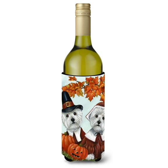 Carolines Treasures PPP3235LITERK 24 oz Westie Thanksgiving Pilgrims Wine Bottle Hugger