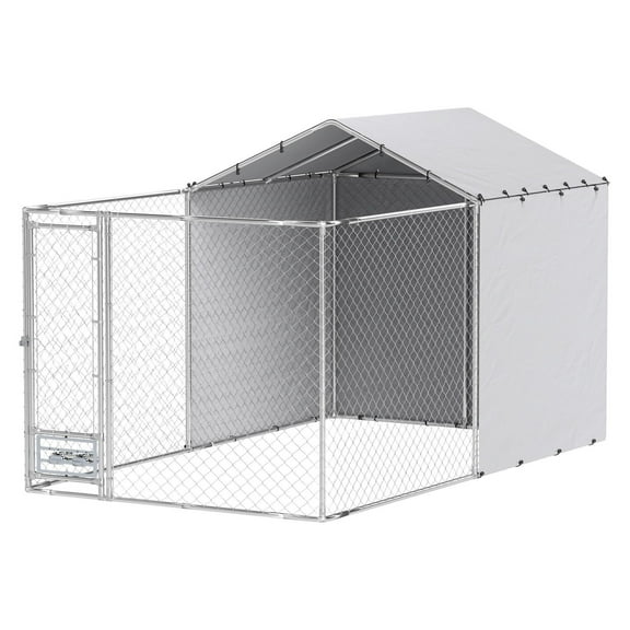 Galvanized Dog Kennel Outdoor, Large Chain Link Run with Waterproof Cover - 13.1' x 7.5' x 7.5', for Medium & Large Dogs Up to 66lbs
