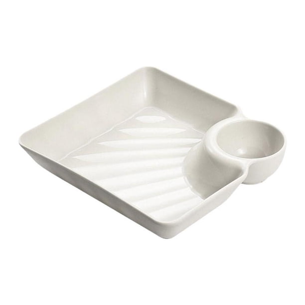 Ruifaya Platos cuadrados de plástico para empanadillas con compartimento para salsa Platos cuadrados para servir