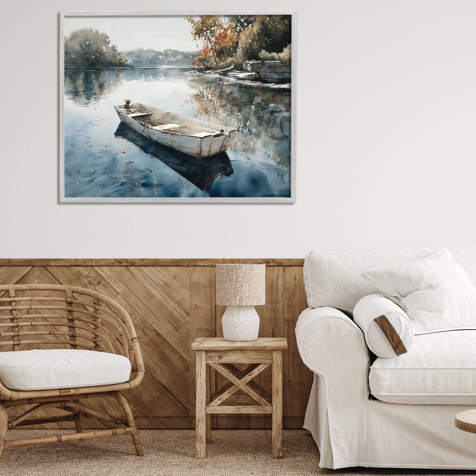 Stupell Industries Boat Ride Through Autumn Reflections Gray Framed Giclee Art, design by Franklyn Gregory