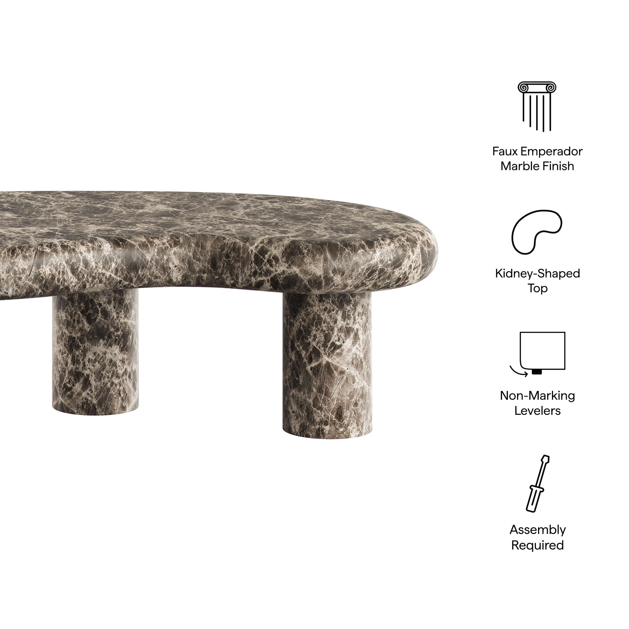 Elowen Outdoor Patio Faux Marble Coffee Table in Dark Emperador Marble