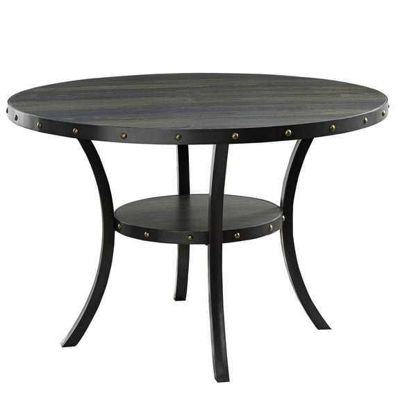 Wooden Counter Height Table with Riveted Accents, Brown