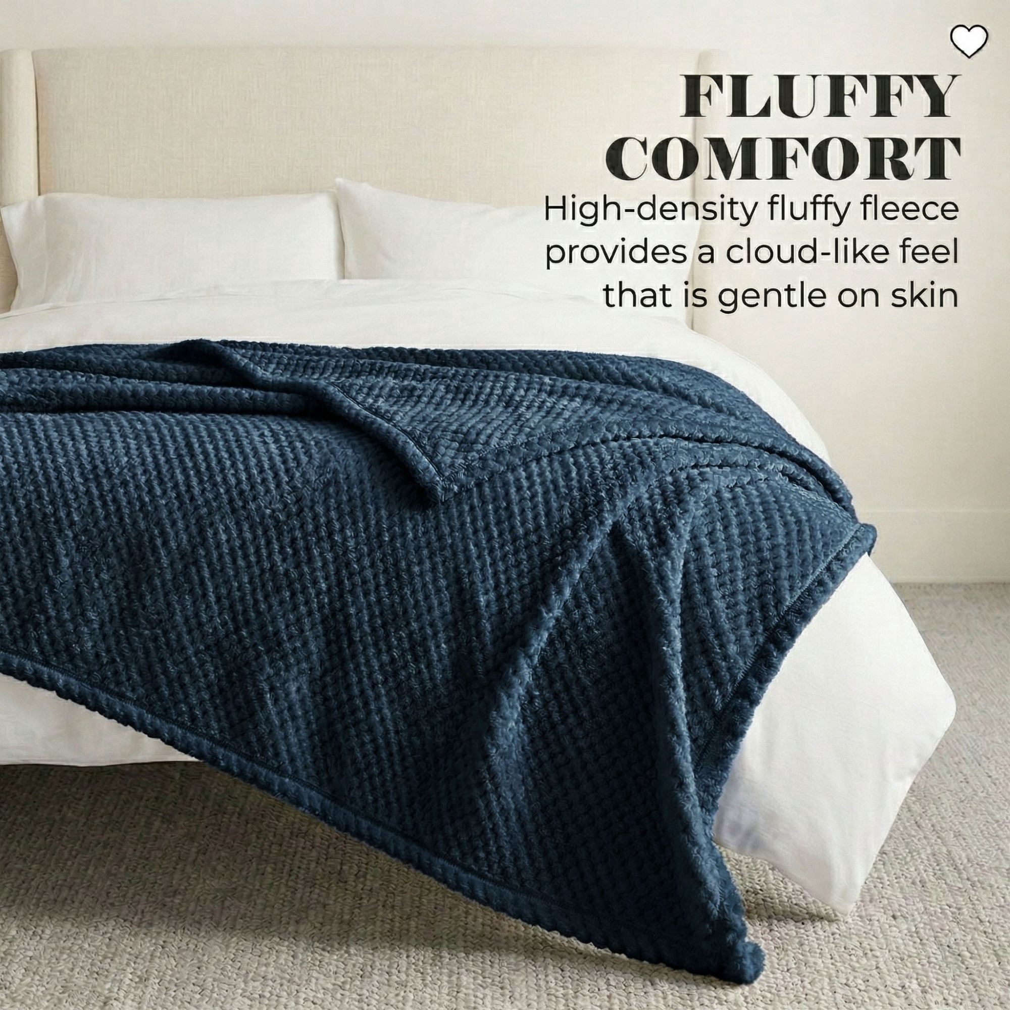 Superior Lily Pebbled Fluffy Fleece Blanket, Full Queen Size, Navy Blue