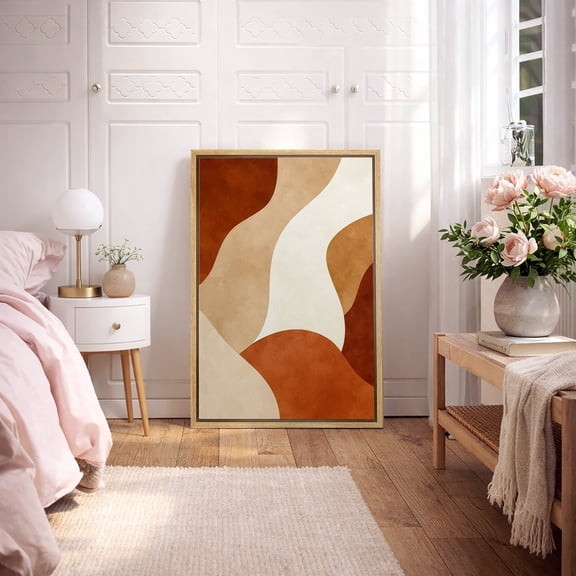 Framed Canvas Print Abstract Wall Art Boho Decorative for Living Room Bedroom - 16"x24" NATURAL