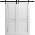 thumbnail image 1 of Sturdy Double Barn Door 60 x 80 inches with | Veregio 7288 White Silk with Frosted Glass | 13FT Rail Hangers Heavy Set | Solid Panel Interior Doors, 1 of 5