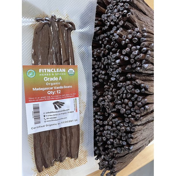 12 Organic Madagascar Vanilla Beans Grade A, Certified USDA Organic, 6