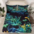 thumbnail image 2 of Feelyou Kawaii Cartoon Dinosaur Bed Sheets, Jungle Leaf Botanical King Sheets, Cute Animal Theme Sheet Set, Lightweight Room Decor, 4pcs, 2 of 7